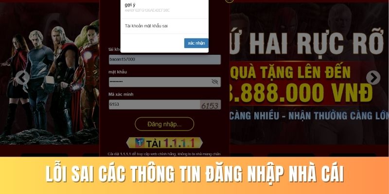 Lỗi sai các thông tin đăng nhập 23win